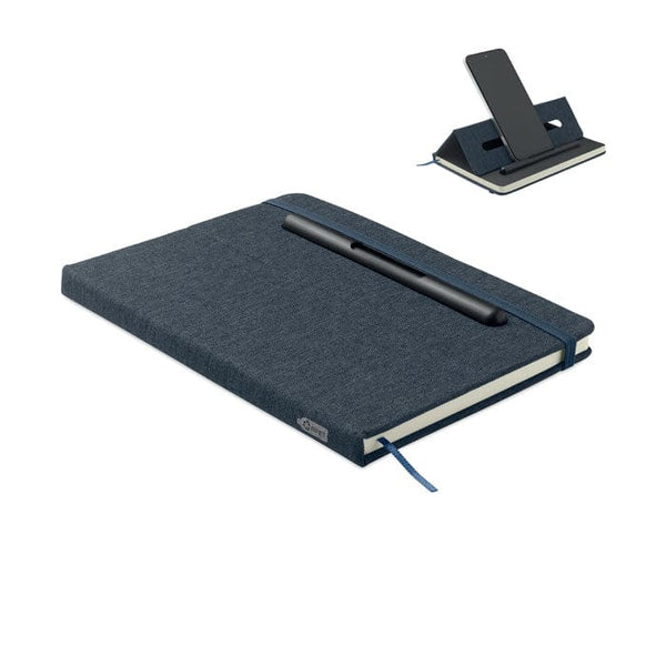 Notebook A5 con porta telefono blu navy - personalizzabile con logo