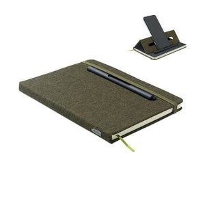 Notebook A5 con porta telefono verde - personalizzabile con logo