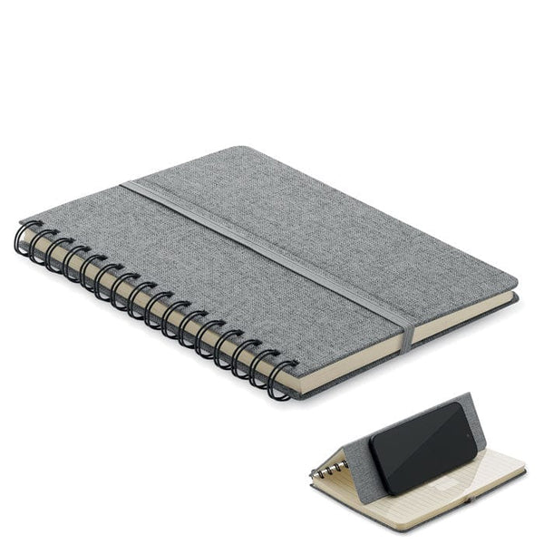 Notebook A5 con supporto phone Grigio - personalizzabile con logo