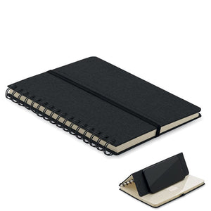 Notebook A5 con supporto phone Nero - personalizzabile con logo