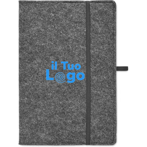 Notebook A5 feltro RPET grigio scuro - personalizzabile con logo