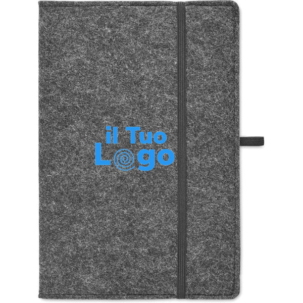 Notebook A5 feltro RPET grigio scuro - personalizzabile con logo