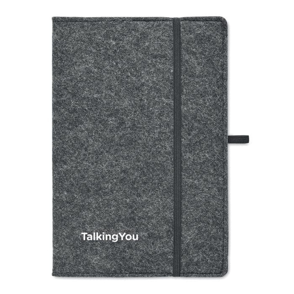 Notebook A5 feltro RPET grigio scuro - personalizzabile con logo