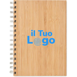 Notebook A5 in bamboo rilegato beige - personalizzabile con logo