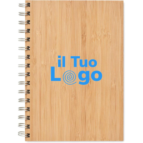 Notebook A5 in bamboo rilegato beige - personalizzabile con logo