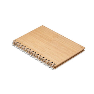 Notebook A5 in bamboo rilegato beige - personalizzabile con logo