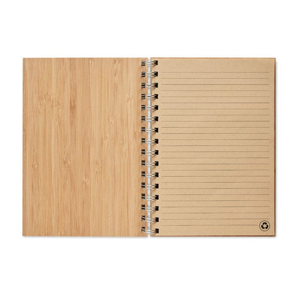 Notebook A5 in bamboo rilegato beige - personalizzabile con logo