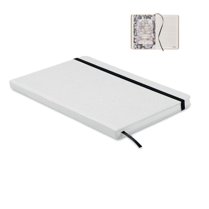 Notebook A5 in carta pietra bianco - personalizzabile con logo
