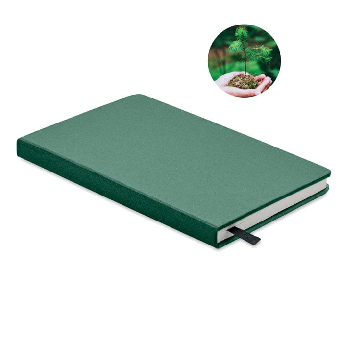 Notebook A5 in carta riciclata verde - personalizzabile con logo