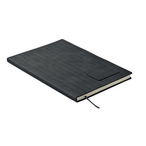 Notebook A5 in PU fumé Nero - personalizzabile con logo