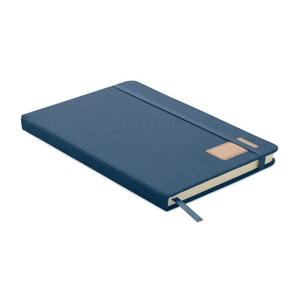 Notebook A5 in velluto a coste RPET Blu - personalizzabile con logo