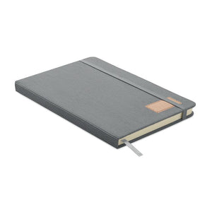 Notebook A5 in velluto a coste RPET Grigio - personalizzabile con logo