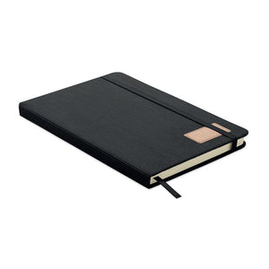 Notebook A5 in velluto a coste RPET Nero - personalizzabile con logo