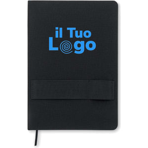 Notebook A5 RPET con penna Nero - personalizzabile con logo