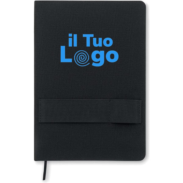 Notebook A5 RPET con penna Nero - personalizzabile con logo