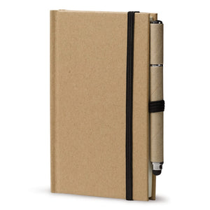 Notebook A6 in cartone + penna LT87949 Marrone - personalizzabile con logo