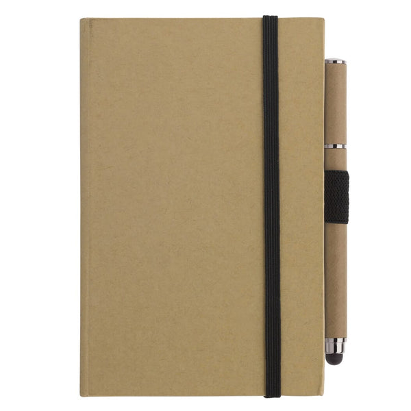 Notebook A6 in cartone + penna LT87949 Marrone - personalizzabile con logo