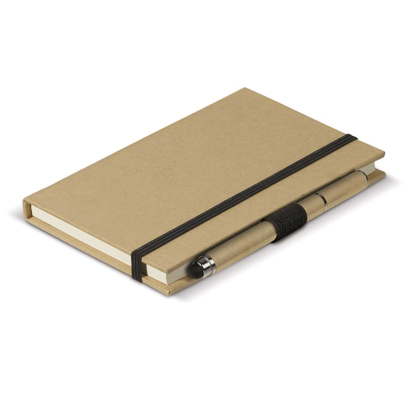 Notebook A6 in cartone + penna LT87949 Marrone - personalizzabile con logo