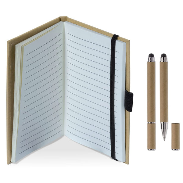 Notebook A6 in cartone + penna LT87949 Marrone - personalizzabile con logo