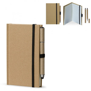 Notebook A6 in cartone + penna LT87949 Marrone - personalizzabile con logo