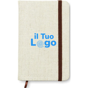 Notebook con cover in canvas 14x9 cm beige - personalizzabile con logo