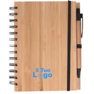 Notebook in bamboo con penna beige - personalizzabile con logo