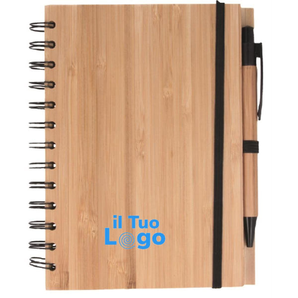 Notebook in bamboo con penna beige - personalizzabile con logo
