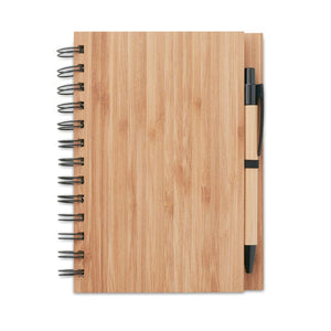 Notebook in bamboo con penna beige - personalizzabile con logo