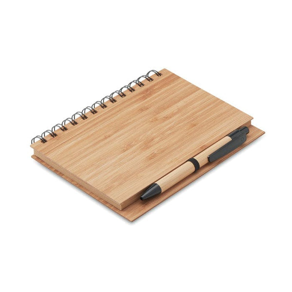Notebook in bamboo con penna beige - personalizzabile con logo