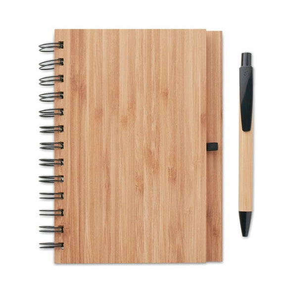 Notebook in bamboo con penna beige - personalizzabile con logo