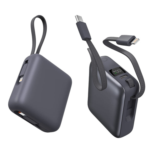 Nova Powerbank 22,5 W Power Delivery con cavi integrati 10.000 mAh Grigio scuro - personalizzabile con logo