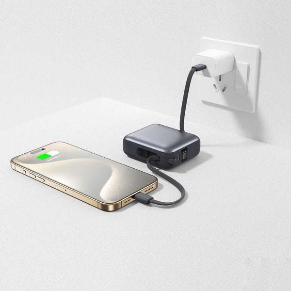 Nova Powerbank 22,5 W Power Delivery con cavi integrati 10.000 mAh Grigio scuro - personalizzabile con logo
