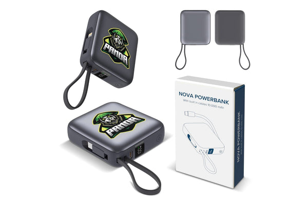 Nova Powerbank 22,5 W Power Delivery con cavi integrati 10.000 mAh Grigio scuro - personalizzabile con logo
