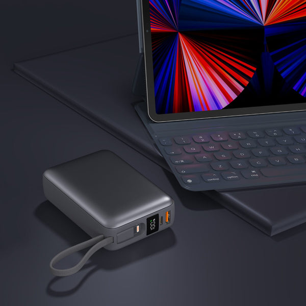 Nova Powerbank 22,5 W Power Delivery con cavi integrati 20000 mAh Grigio scuro - personalizzabile con logo