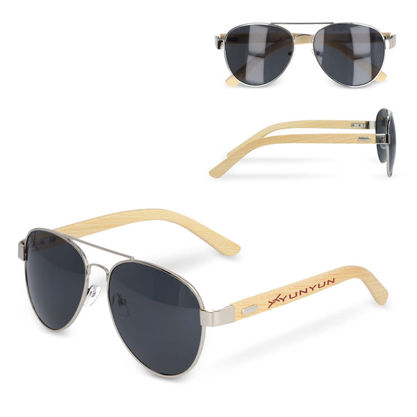Occhiali da sole aviatore con stanghette in bambù natural - personalizzabile con logo