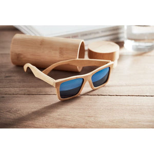 Occhiali da sole in bamboo con cusodia beige - personalizzabile con logo