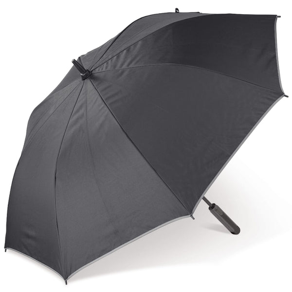Ombrello a doppia calotta Deluxe da 25 nero & grigio - personalizzabile con logo
