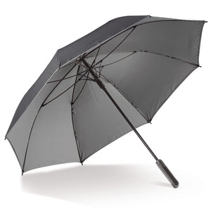 Ombrello a doppia calotta Deluxe da 25 nero & grigio - personalizzabile con logo