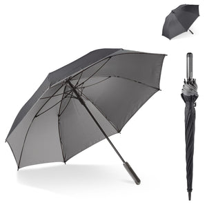 Ombrello a doppia calotta Deluxe da 25 nero & grigio - personalizzabile con logo