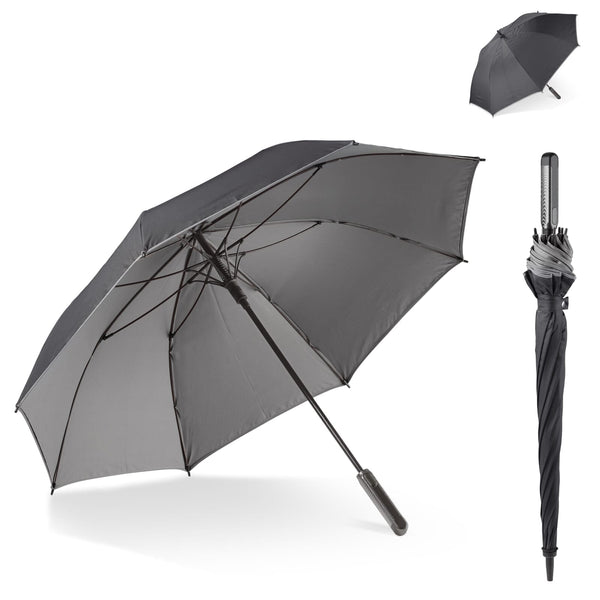Ombrello a doppia calotta Deluxe da 25 nero & grigio - personalizzabile con logo