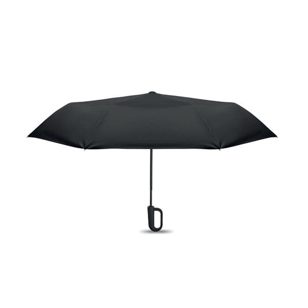Ombrello antivento da 21" RPET e moschettone Nero - personalizzabile con logo