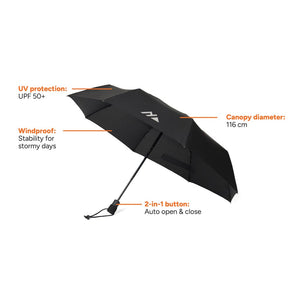 Ombrello automatico 23" Nordic Drift Trail rPET UPF 50+ nero - personalizzabile con logo