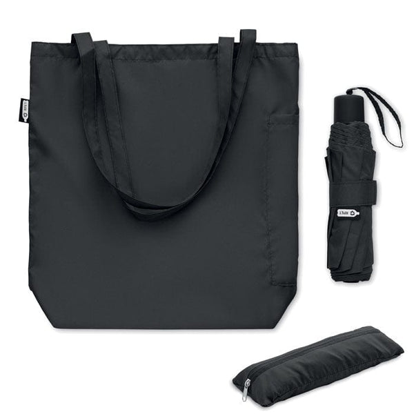 Ombrello e shopper 2 in 1 - RPET Nero - personalizzabile con logo