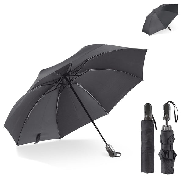 Ombrello retraibile da 23” Deluxe Nero - personalizzabile con logo