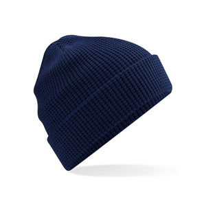 Organic Cotton Waffle Beanie blu navy - personalizzabile con logo