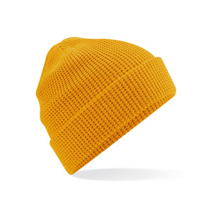 Organic Cotton Waffle Beanie giallo - personalizzabile con logo