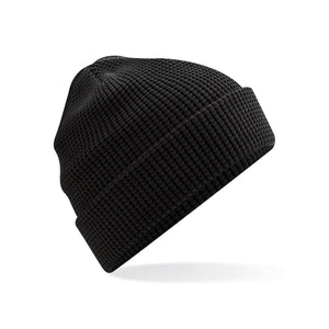 Organic Cotton Waffle Beanie nero - personalizzabile con logo