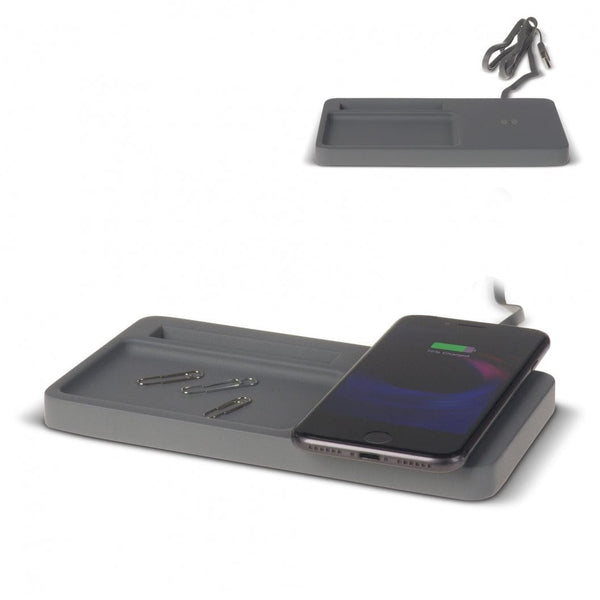 Organizer da scrivania con caricabatterie wireless calcare 5W Grigio - personalizzabile con logo