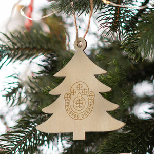 Ornamento natalizio in legno a forma di albero natural - personalizzabile con logo