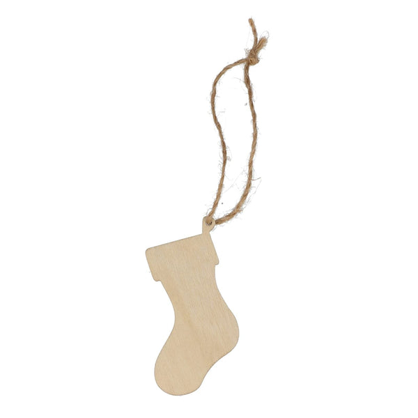 Ornamento natalizio in legno a forma di calza natural - personalizzabile con logo
